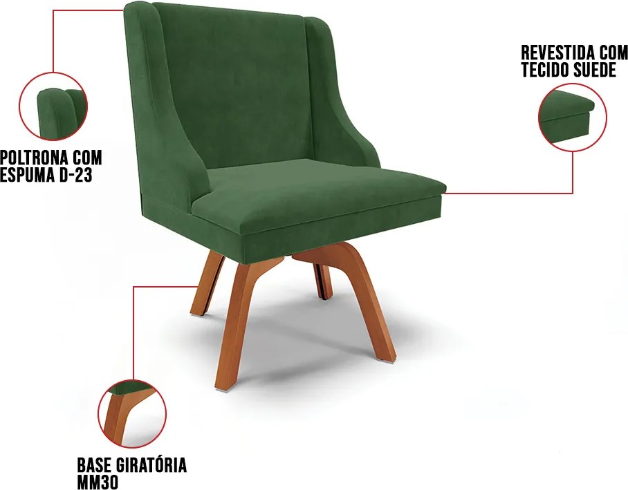 Cadeira de Jantar Liz Suede Verde Base Madeira Mm35 D03 - D'Rossi