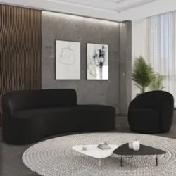 Sofá 4 Lugares 220cm Wendi e Poltrona Steve Suede Preto I01  - Mpozena