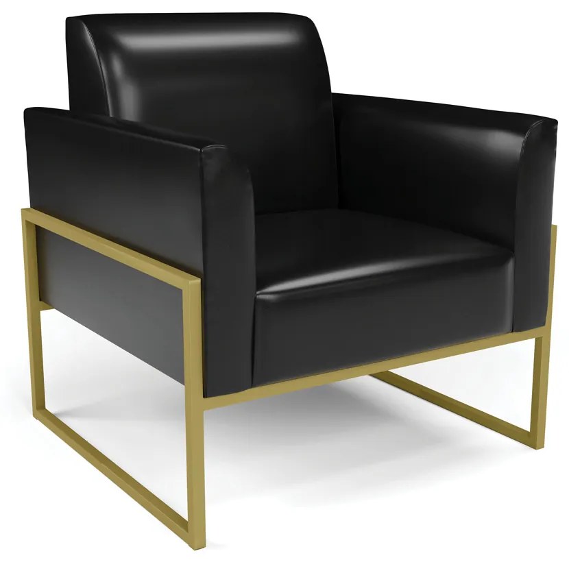 Sofá Namoradeira com 2 Poltronas Base Industrial Alta Dourado Marisa Corano D03 - D'Rossi - Preto