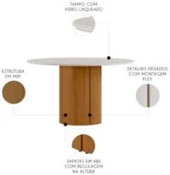 Mesa de Jantar Redonda 135cm 6 Lugares Flex Zuni Ypê/Off N02 - Mpozena