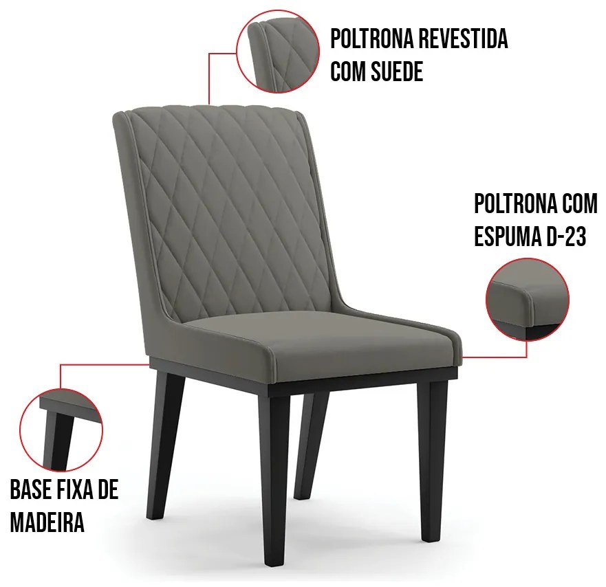 Cadeira Sala de Jantar Base Madeira Preto Kit 4 Sofia Suede Azul Marinho D03 - D'Rossi - Grafite