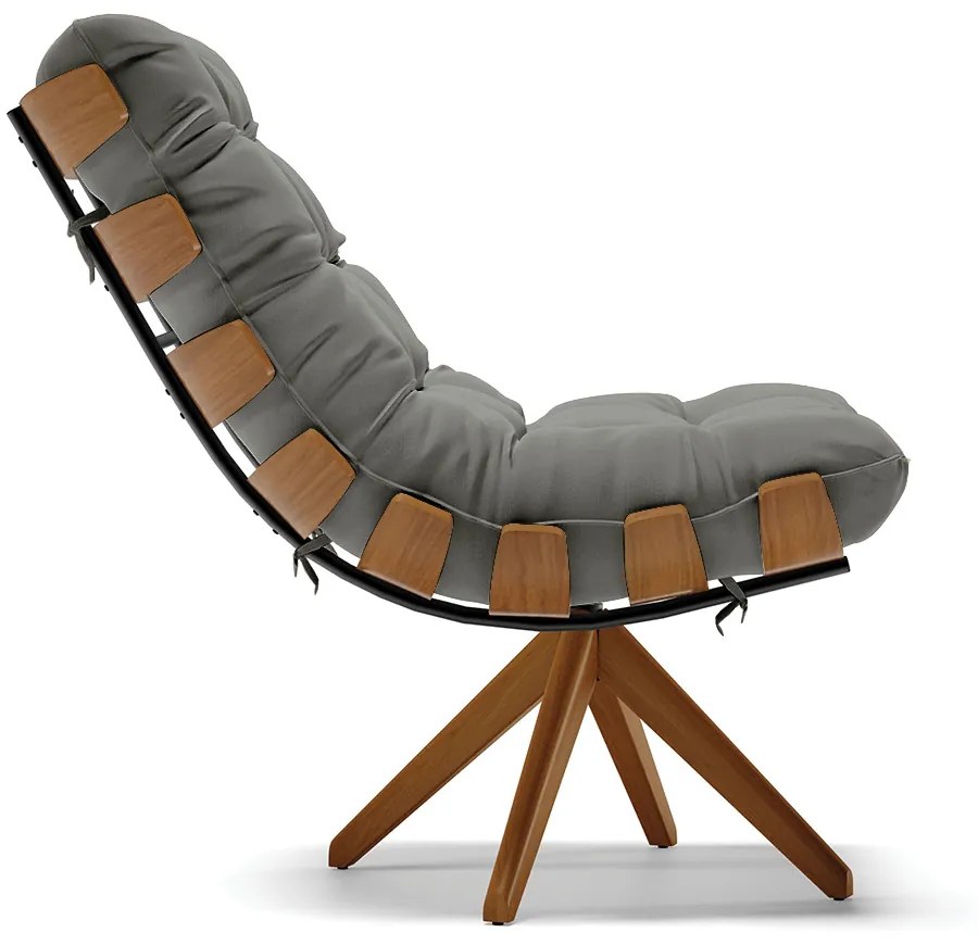 Poltrona Giratória Costela Suede Base de Madeira MA30 M11 - D'Rossi - Grafite