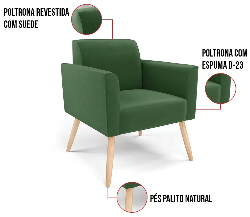 Poltrona Pés Palito Natural Marisa Suede D03 - D'Rossi - Verde
