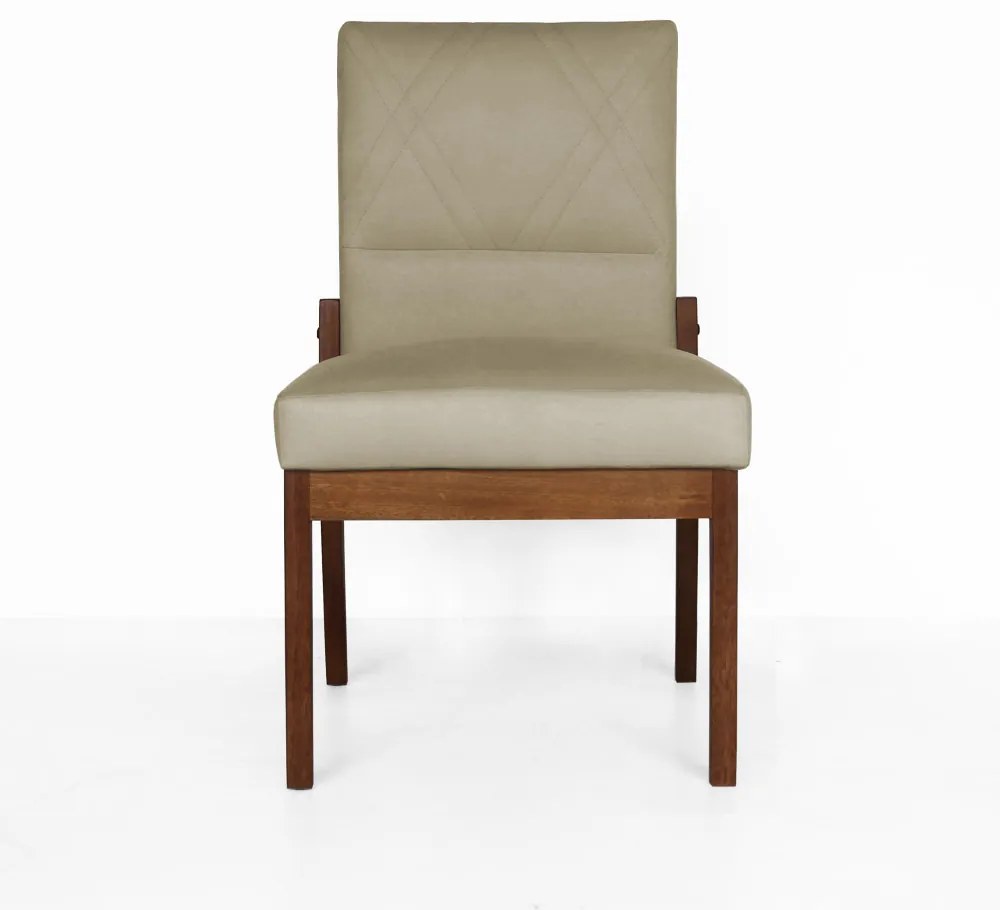 Conjunto 2 Cadeiras De Jantar Aurora Base Madeira Maciça Estofada Suede Nude