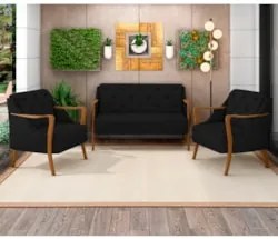 Kit Namoradeira 135cm e 2 Poltronas Decorativas Capitonê Lapa Z32 Velu