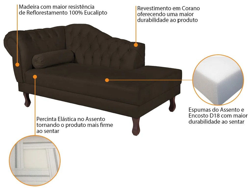 Recamier Diana 185cm Lado Direito Corano Marrom - ADJ Decor