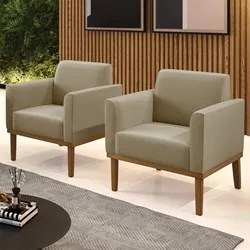 Poltrona Base Madeira Castanho Kit 2 Maressa Suede Marrom RT - Ibiza