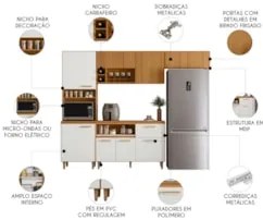 Cozinha Compacta Ema Freijó UV/Off Acetinado/Ripado Frisado Z44 - Mpoz