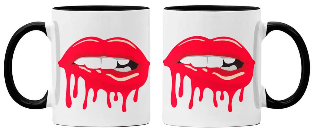 Caneca Boca Lábios Vermelhos Molhados com Alça Preta