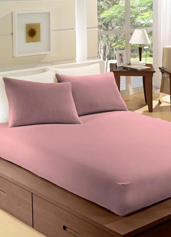 Lençol Casal com Elástico Rosa
