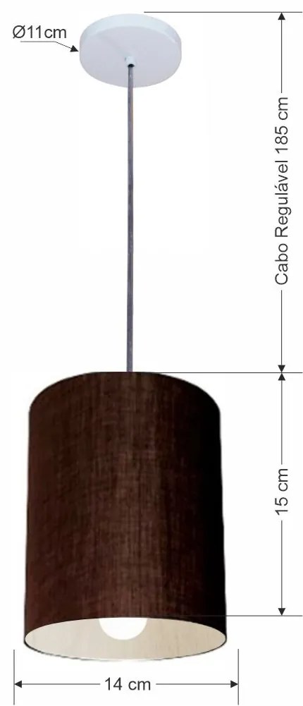 Lustre Pendente Cilíndrico Md-4200 Cúpula em Tecido 14x15cm Café - Bivolt
