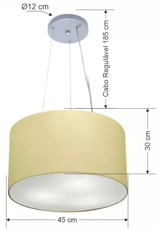 Lustre Pendente Cilíndrico Md-4187 Cúpula em Tecido 45x30cm Algodão Crú - Bivolt