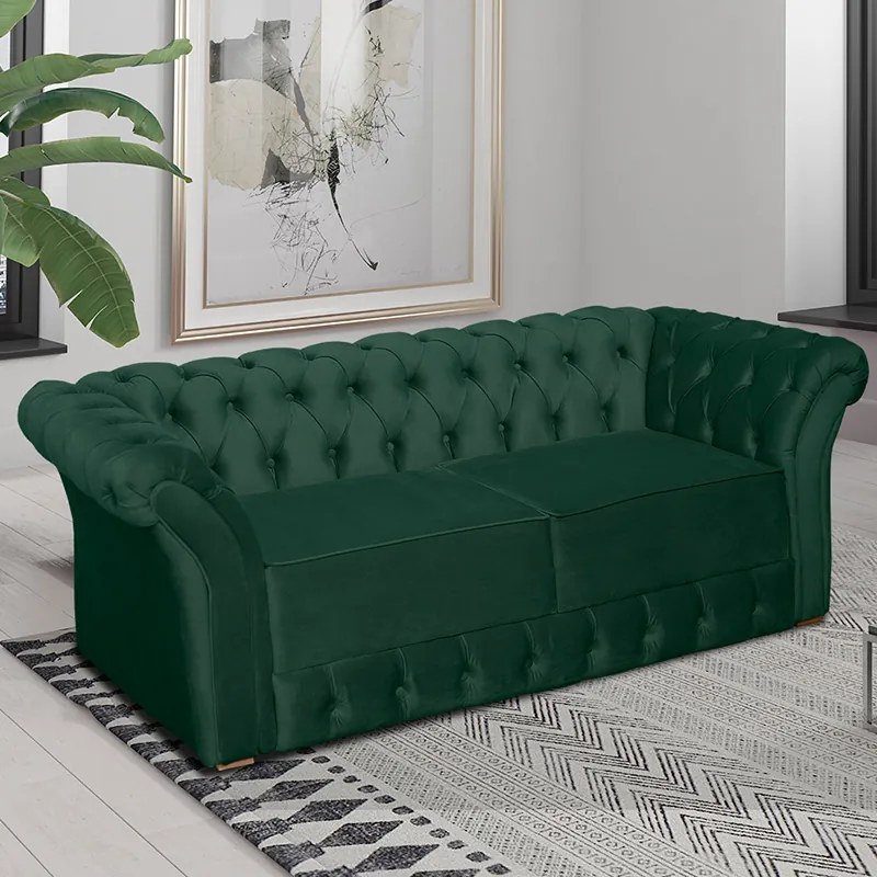 Namoradeira Sofá 2 Lugares Chesterfield Capitonê 186cm Veludo Verde - Sheep Estofados - Verde