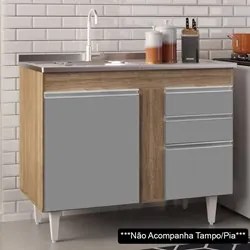 Balcão Gabinete 100cm Sem Tampo 2 Portas 2 Gavetas Luziania Castanho/C