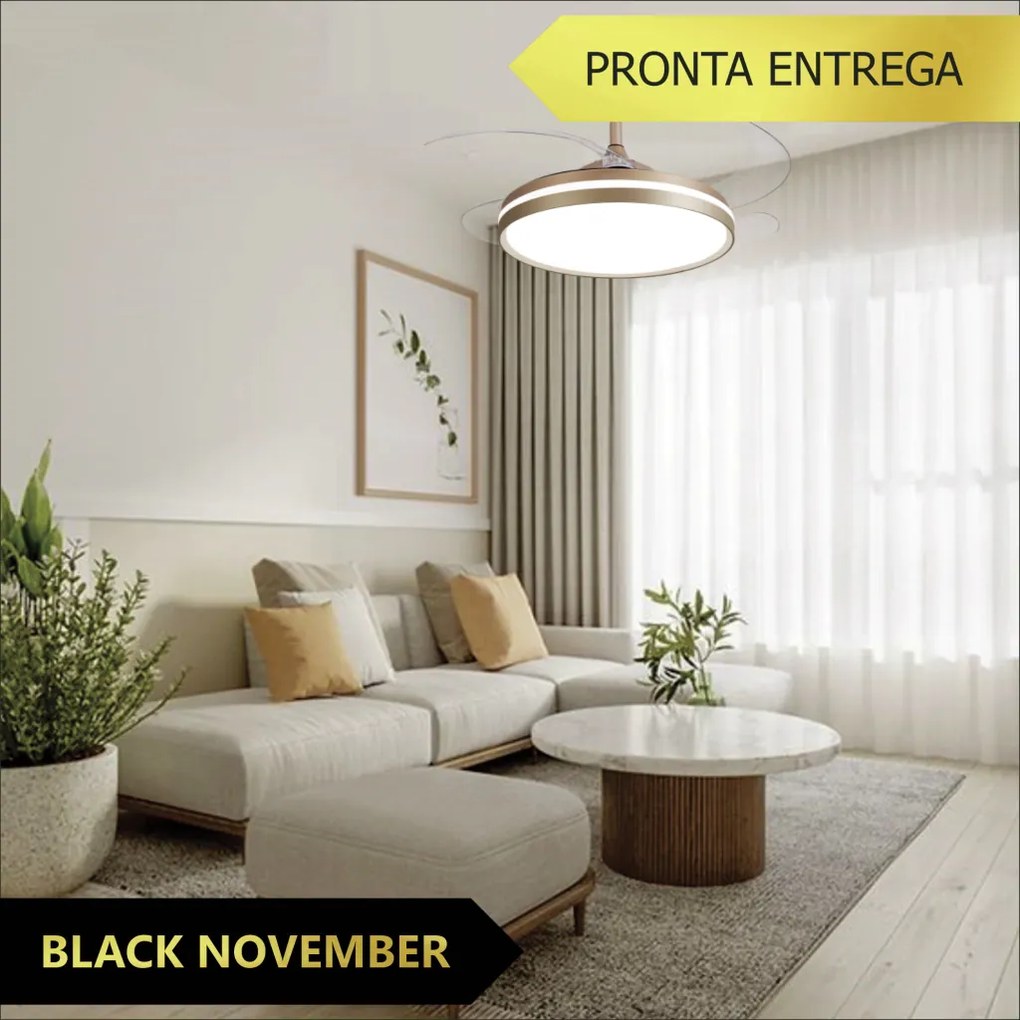 Ventilador De Teto Isis Dourado Pás Retrátil Led 30W Multicolor Bivolt...