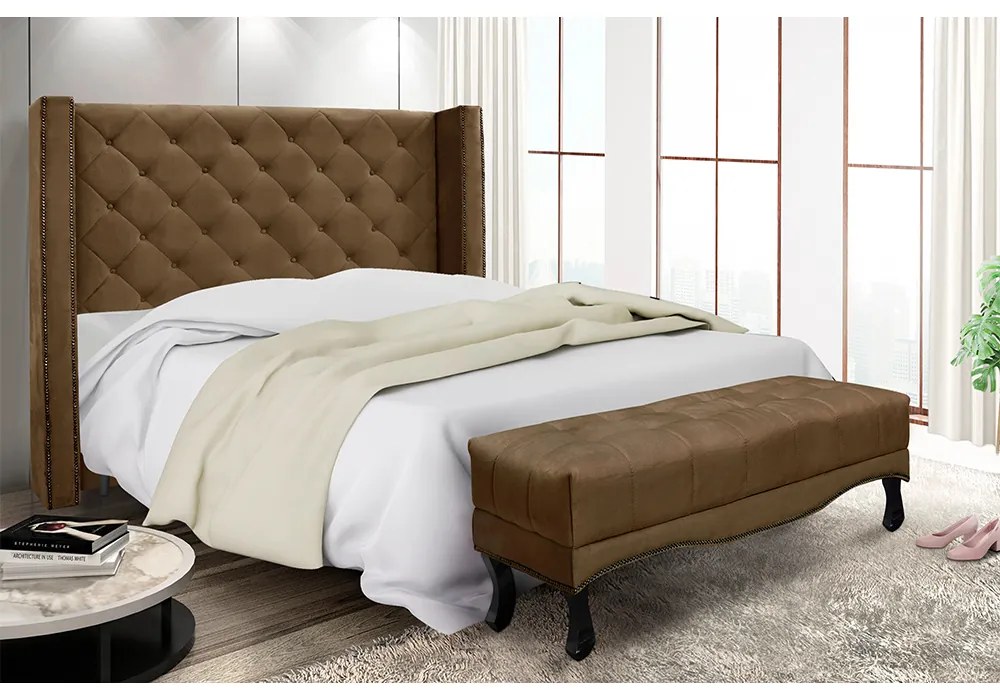 Cabeceira Cama Box Solteiro 90cm e Recamier Vicenza Suede S04 - D'Rossi - Caramelo