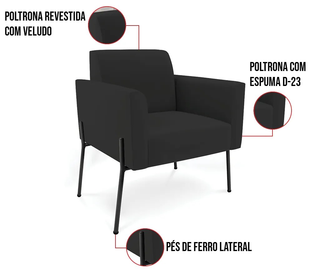 Poltrona Pé de Ferro Preto para Estúdio Marisa Veludo D03 - D'Rossi - Preto