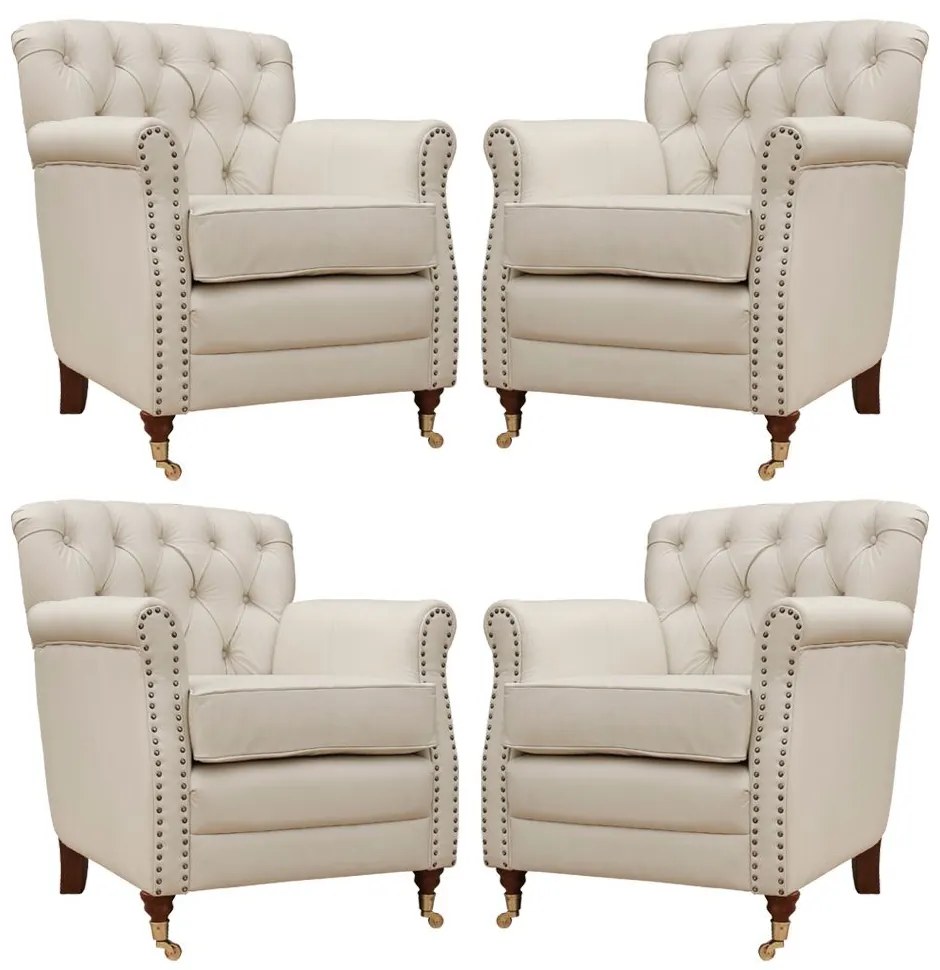 Kit 04 Poltronas Decorativas Sala de Estar Níger Pés Príncipe Couro Off White G58 - Gran Belo