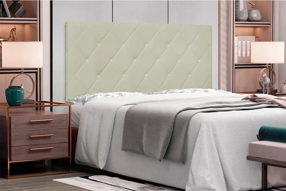Painel Tânia Para Cama Box Queen 160 cm Corino S04 - D'Rossi - Bege