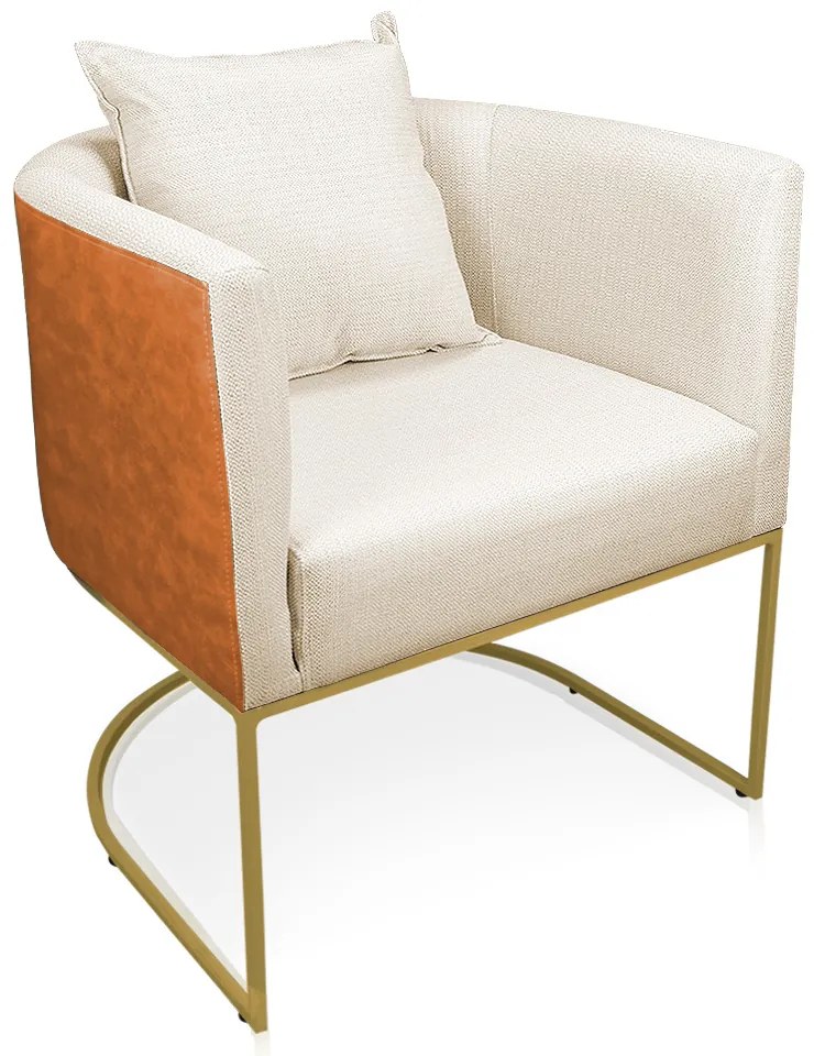 Poltrona Paola Corano Nozes com Linho Base Metálica Dourado D03 - D'Rossi - A19 Grosso Bege