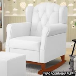 Poltrona de Amamentação Base Madeira Balanço Lucy Z39 Sintético Branco