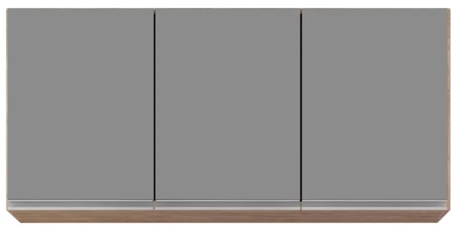 Kit 2 Armários Aéreo de Cozinha Lavanderia 03 Portas Tina 120 cm - D'Rossi - Castanho e Cinza
