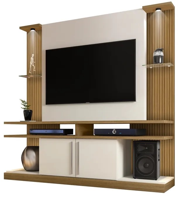 Home Theater York LED Ripado Cinamomo Com Off White - Bechara Móveis