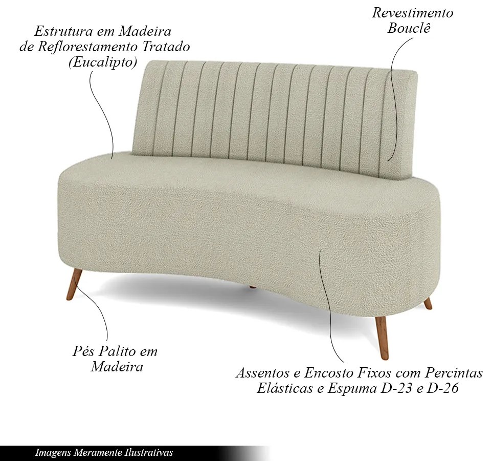 Sofá Living Decorativo 2 Lugares 1,35M Katara Bege Bouclê G33 - Gran Belo