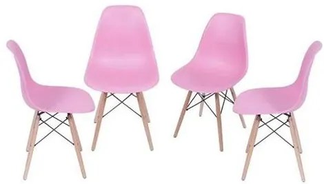 Kit com 4 Cadeiras Eames Polipropileno Base Madeira na Cor Rosa -  64567 Sun House