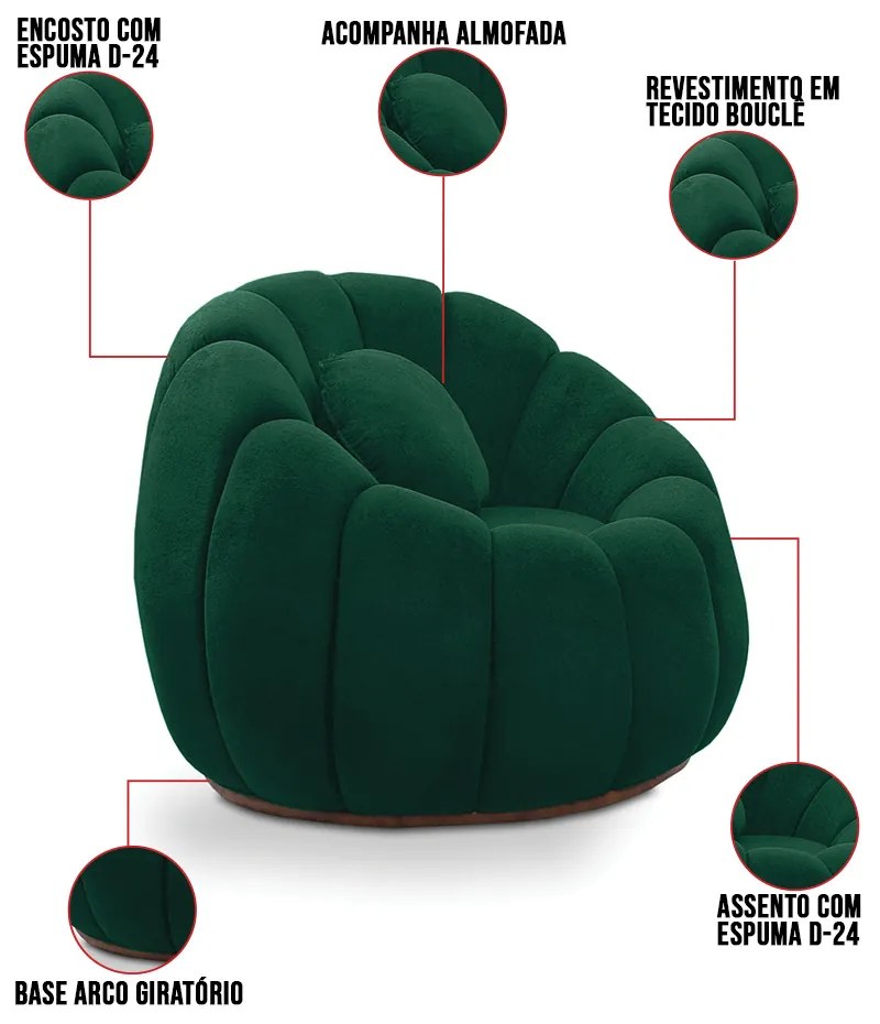 Poltrona Decorativa Orgânica para Sala Kit 2 Cloud Bouclê E03 - D'Rossi - Verde