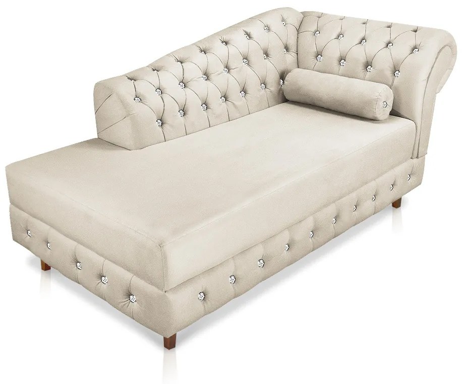 Divã Chesterfield 165 cm Capitonado com Strass Suede Bege - D'Rossi