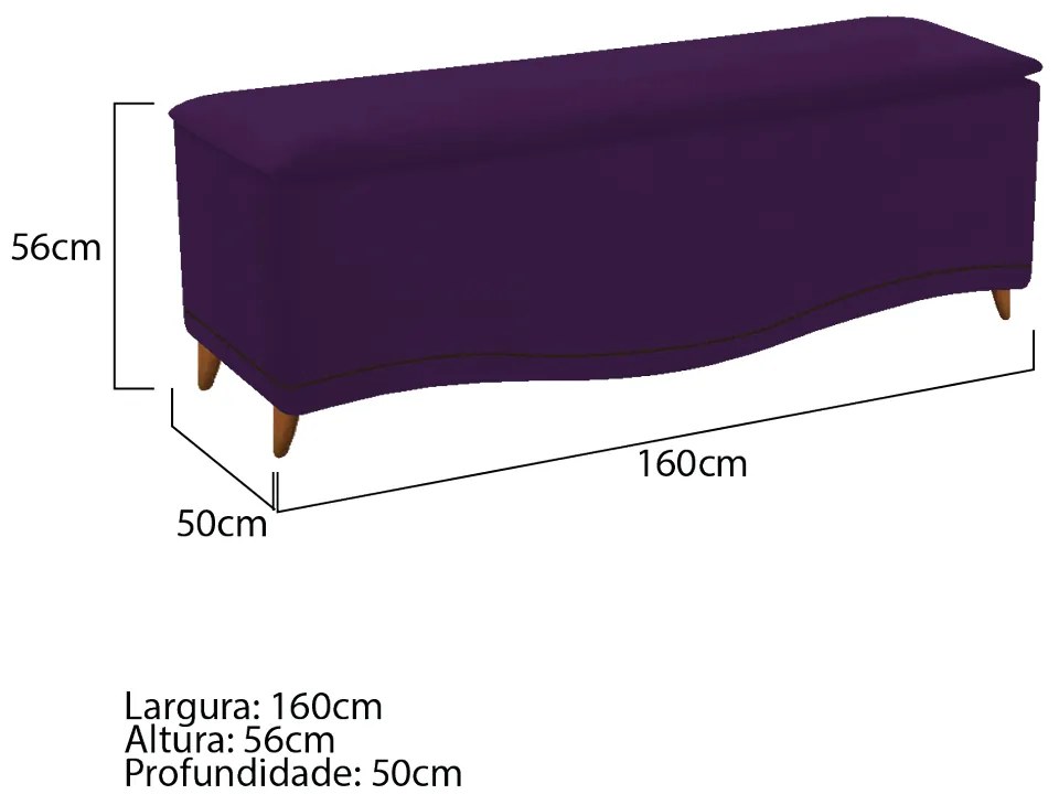 Calçadeira Estofada Yasmim 160 cm Queen Size Suede Roxo - ADJ Decor