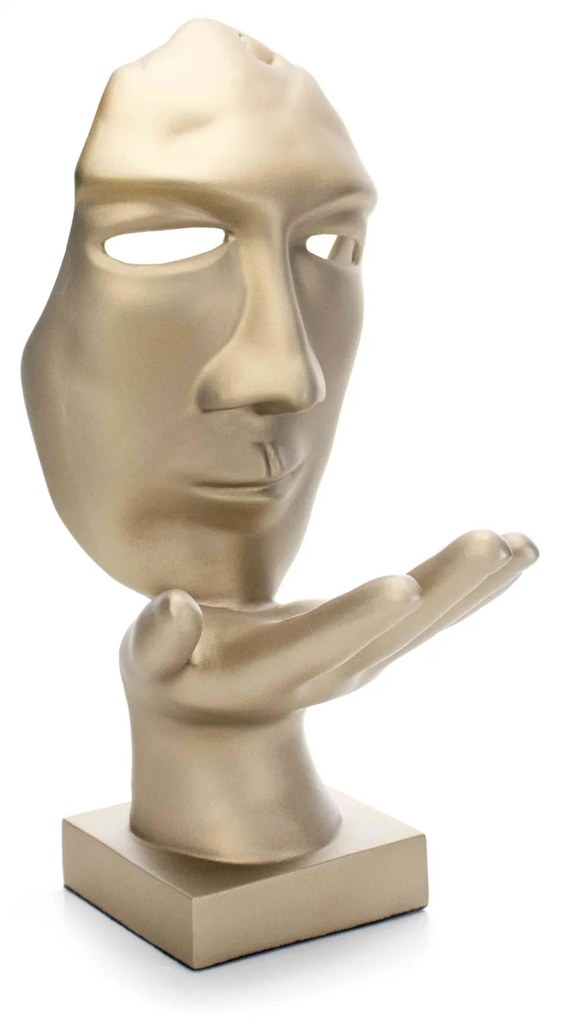 Máscara Decorativa Sopro Em Cerâmica Ouro Velho Fosco 35cm B02 - D'Rossi