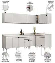 Armário de Cozinha Modulado de Canto 6 Peças CP32 Balcão com Tampo Bra