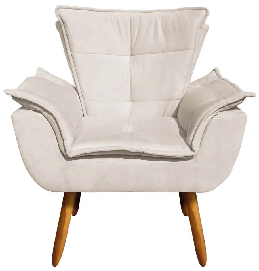 Poltrona Sala de Estar Pé Palito de Madeira Opala Suede Bege D03 - D'Rossi