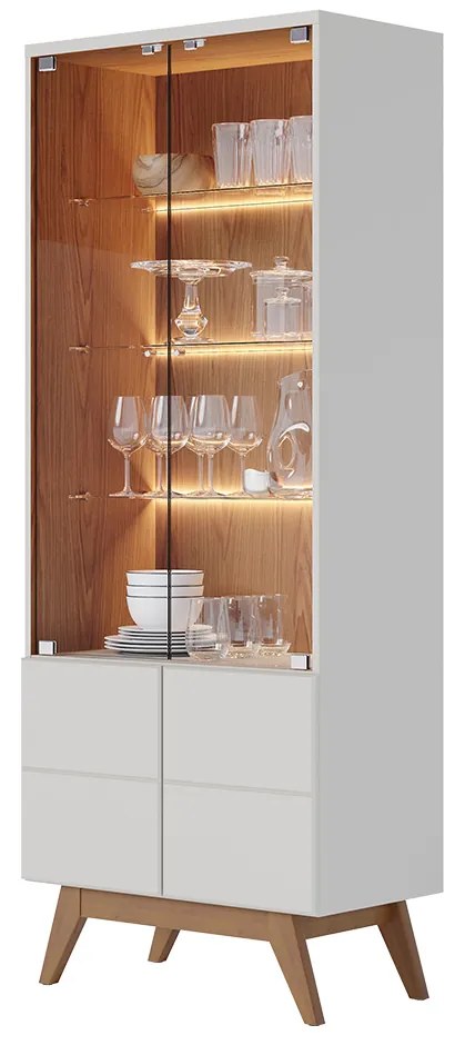 Conjunto 1 Cristaleira e 1 Buffet Decorativo Sala de Jantar Sancho Pés em Madeira Off White G73 - Gran Belo