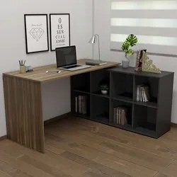 Mesa Escrivaninha em L 140x130cm 8 Nichos Eron A06 Ipê/Preto - Mpozena