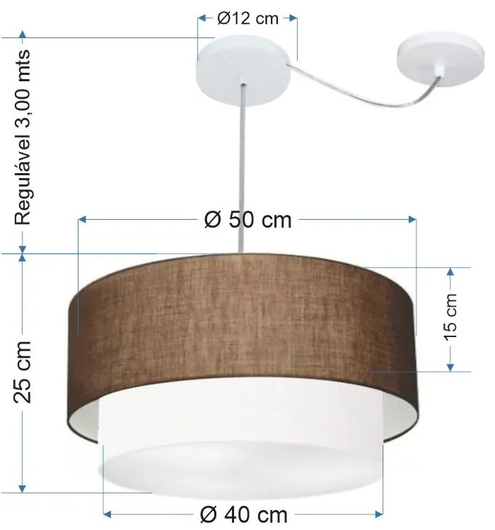 Lustre Pendente Duplo Cilíndrico Com Desvio de Centro Vivare Md-4361 Cúpula em Tecido 50x40cm - Bivolt