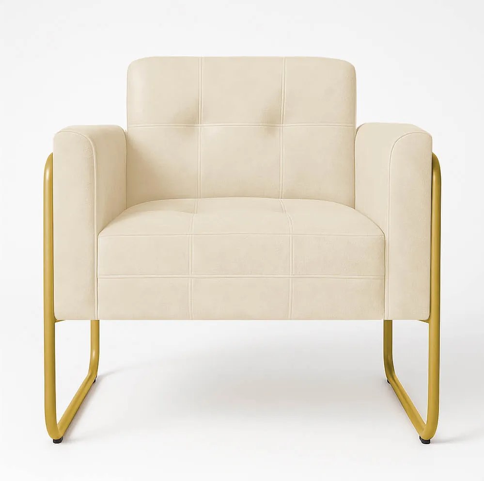 Poltrona Sala Industrial Alta Tubo Dourado Elisa Suede D03 - D'Rossi - Bege