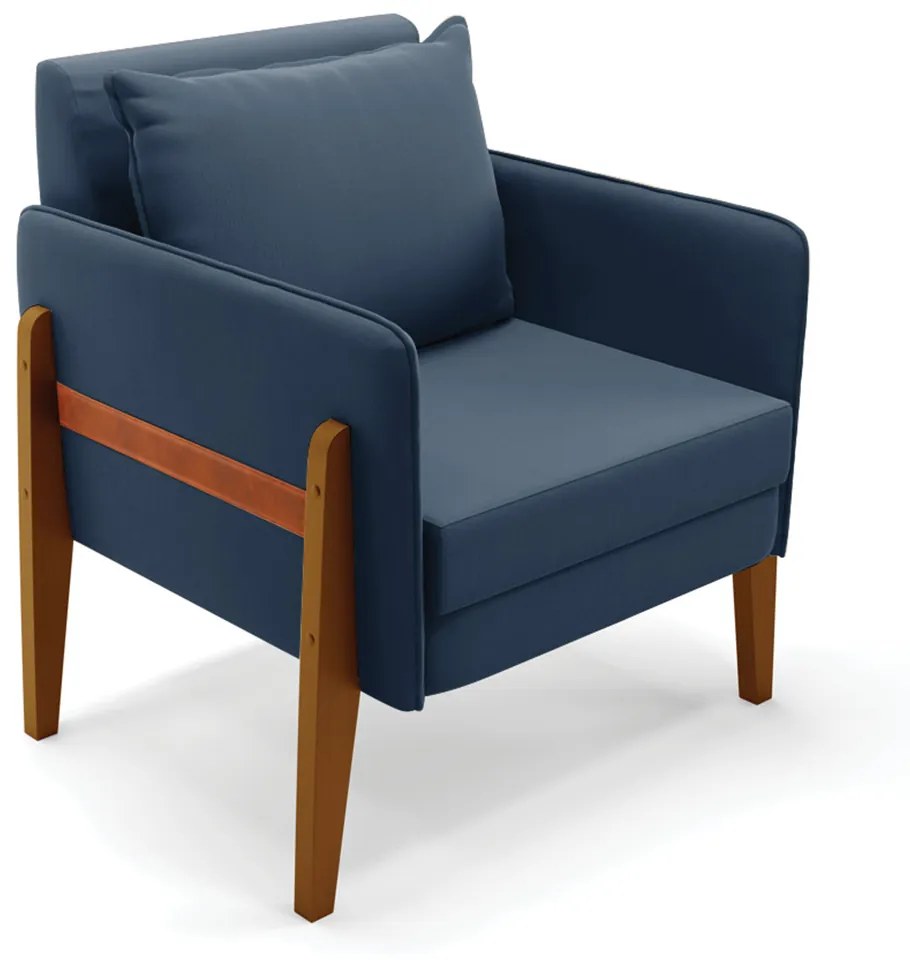 Poltrona Lana Suede Base de Madeira - D'Rossi - Azul Marinho