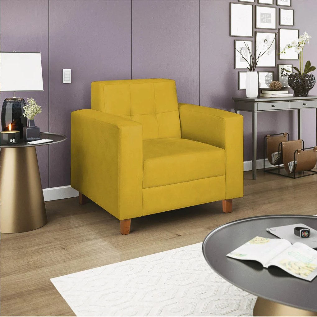 Poltrona Decorativa Denver Suede Amarelo - ADJ Decor