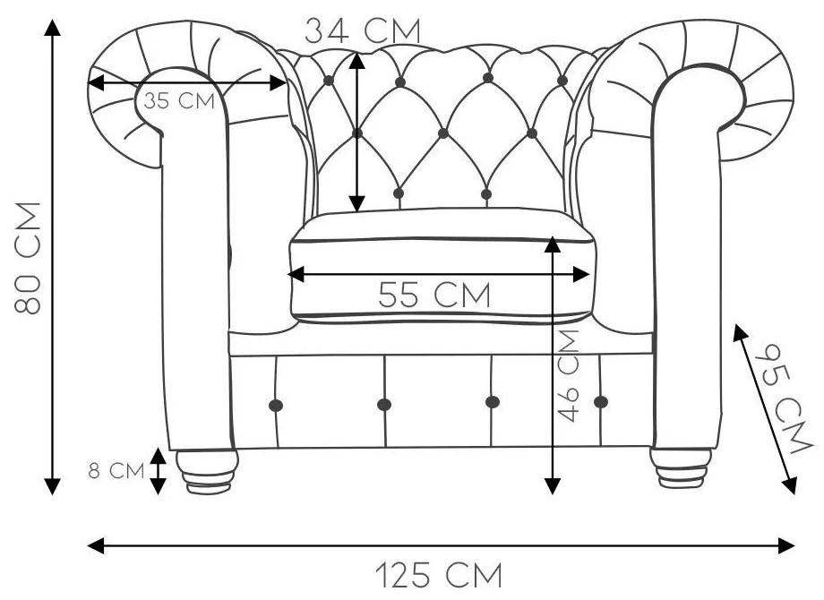 Poltrona Sala de Estar Chesterfield com Pés Madeira Couro Conhaque Brilho G40 - Gran Belo