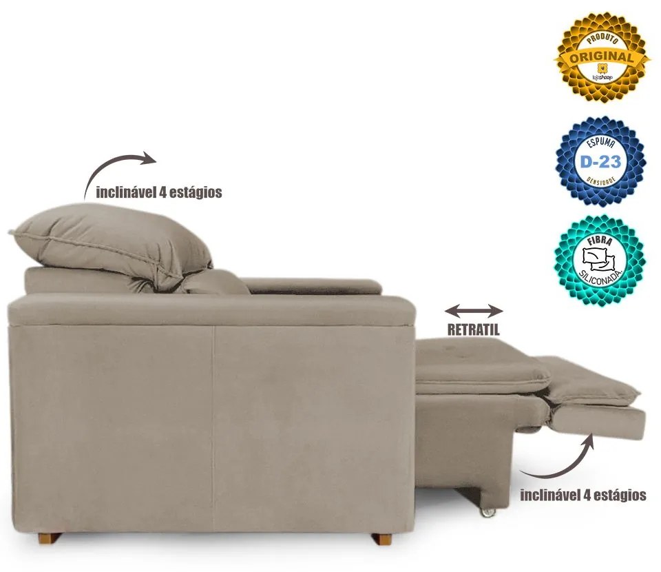 Poltrona Reclinável Retrátil Onix Suede Bege - Sheep Estofados - Bege