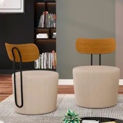 Kit 2 Poltronas Decorativas Redondas 53cm Le Moon Z32 Linho Cru - Mpoz