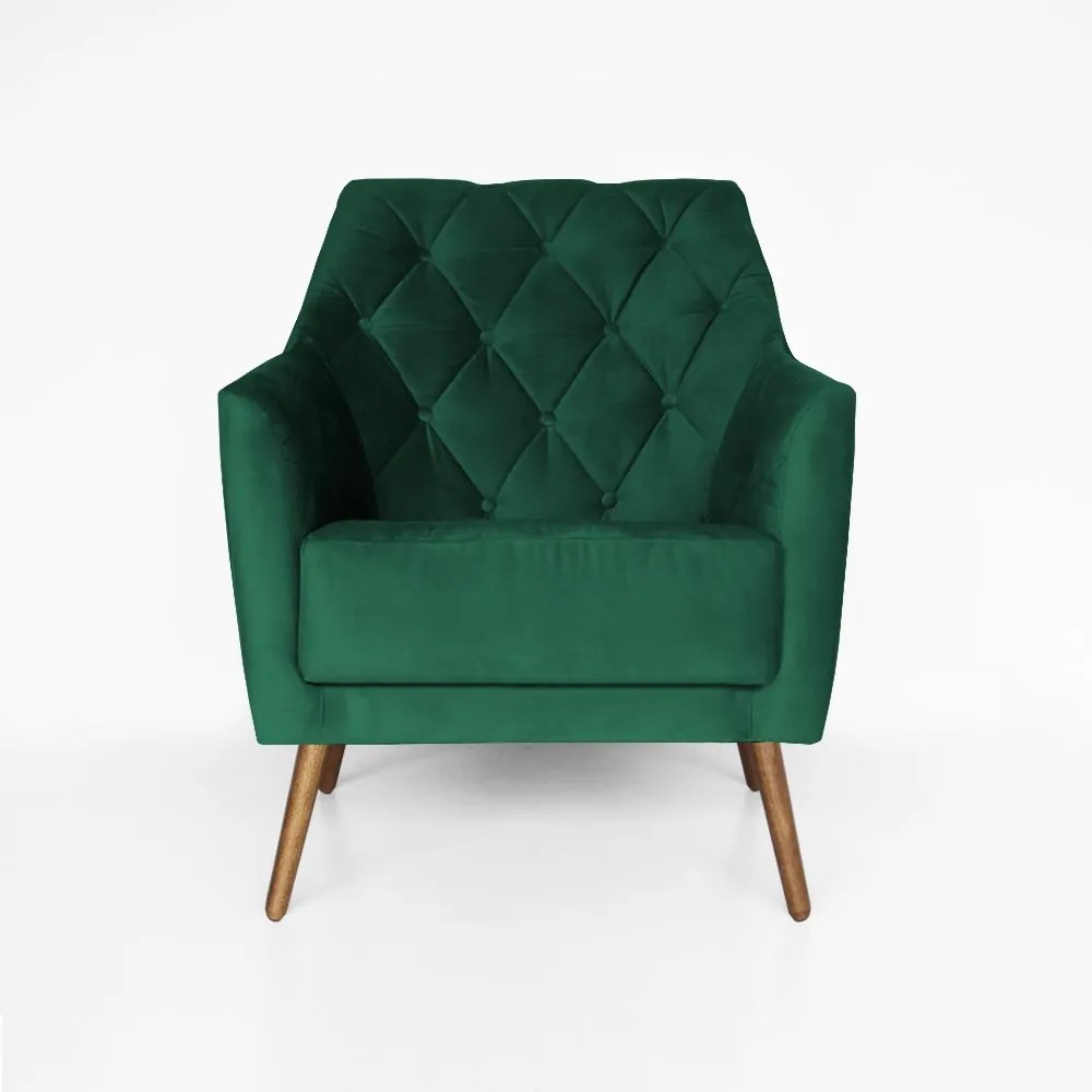 Kit 2 Poltronas Atena Decorativa Botonê Pés Palito Veludo Verde Bandeira