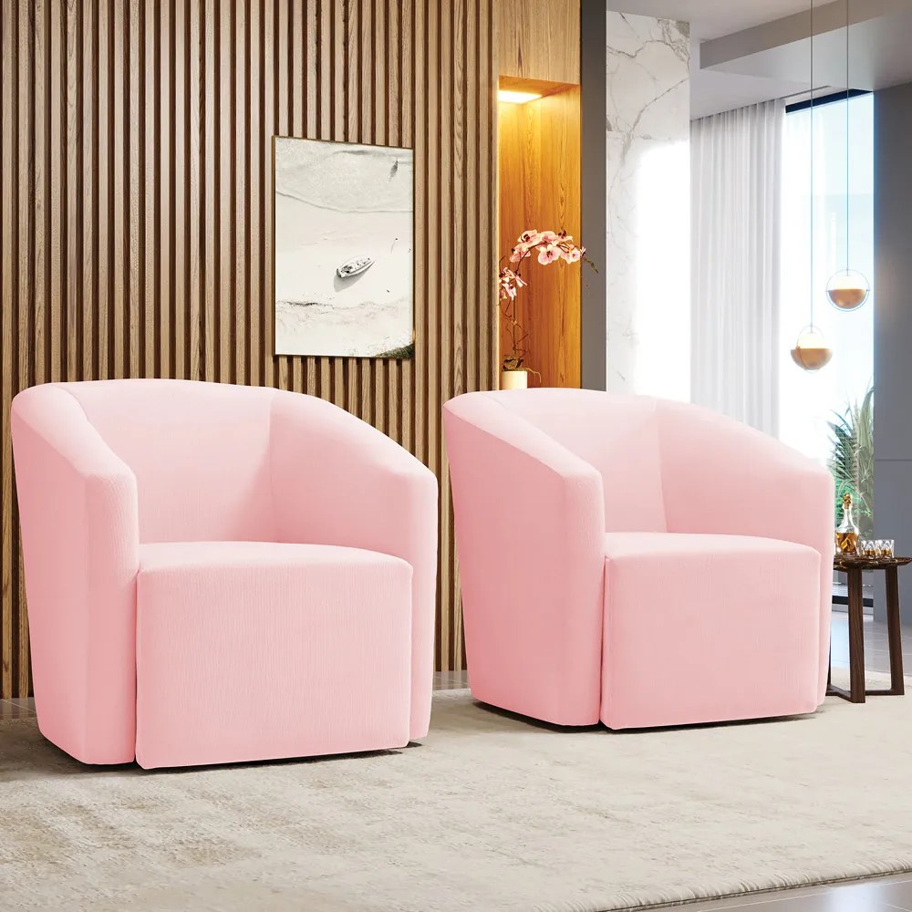 Poltrona Decorativa Base Giratória Kit 2 Stella Max Suede Rosa Bebê D03 - D'Rossi