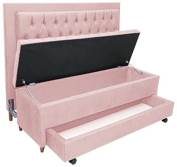 Cabeceira com Calçadeira Baú Casal Queen 160cm Paris Capitonê Suede Rosa - Sheep Estofados - Rosa