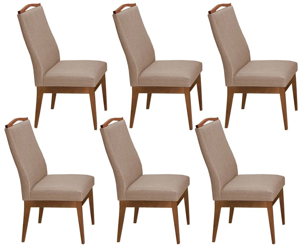 Conjunto 6 Cadeiras Sala de Jantar Lara Linho/Poliester Marrom