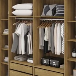 Guarda Roupa Casal 223cm Com Espelho Pako Nature/Champanhe V02 - Mpoze
