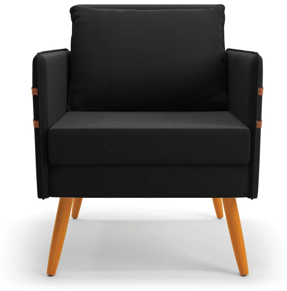 Kit 01 Namoradeira 02 Lugares e 02 Poltronas Mari Suede Preto Pés Palito Castanho - D'Rossi